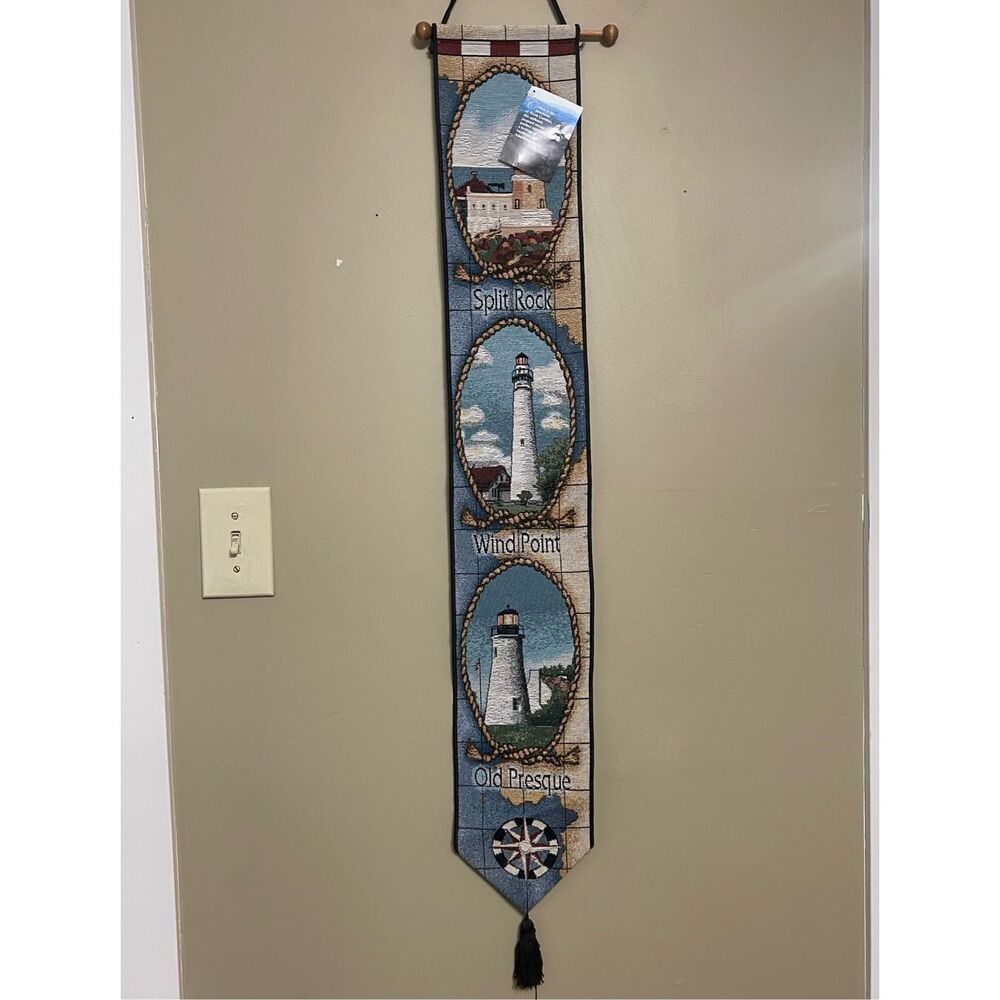 Lighthouses Of The Great Lakes III Tapestry Bell Pull MN MI Banner